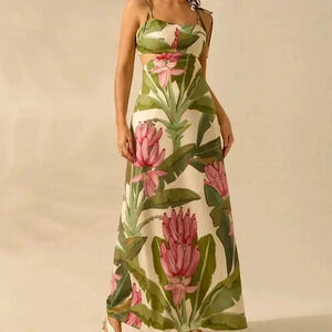 Multicolor Boho Women's Banana Tree Print Sleeveless Spaghetti Strap Dress